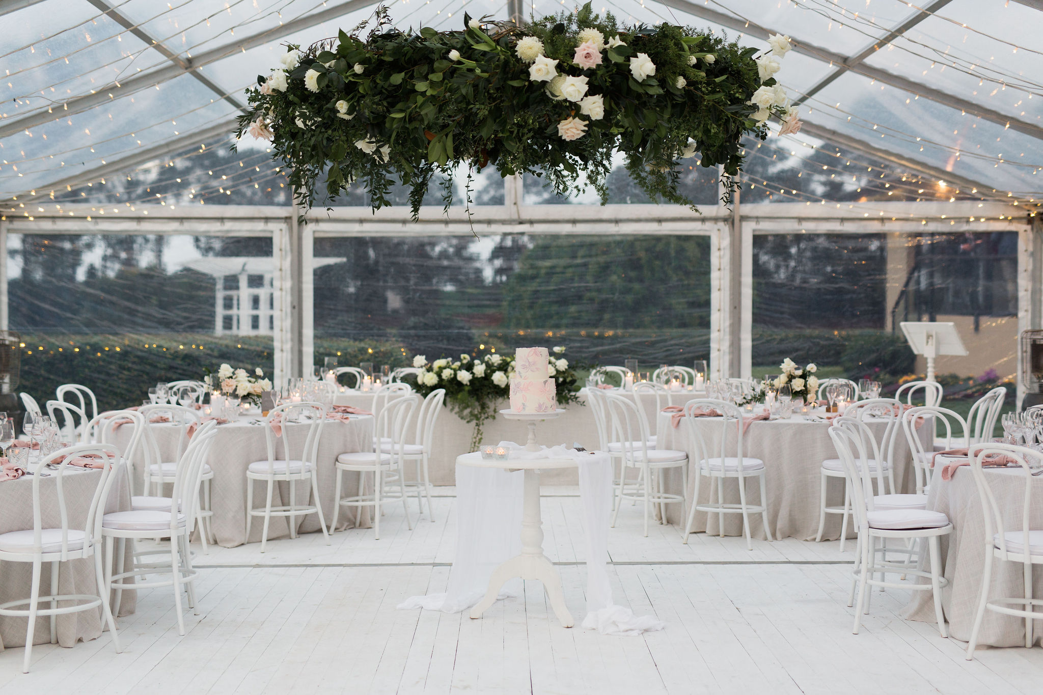 White and muted pink wedding florals